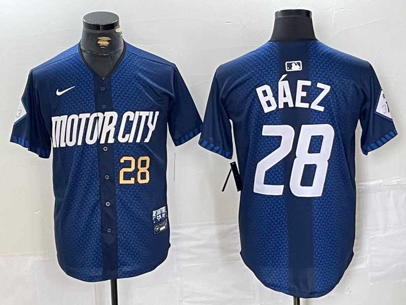 Mens Detroit Tigers #28 Javier Baez Number 2024 Navy City Connect Cool Base Limited Stitched Jersey->detroit tigers->MLB Jersey